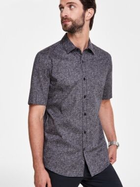Alfani Men's Mini Texture Grid Short-Sleeve Button-Down Shirt, SIZE 3XL NWT